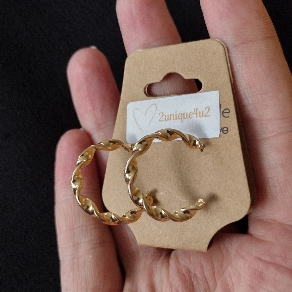 Gold Twisted Hoop Earrings NWT
